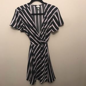 Satin striped wrap dress